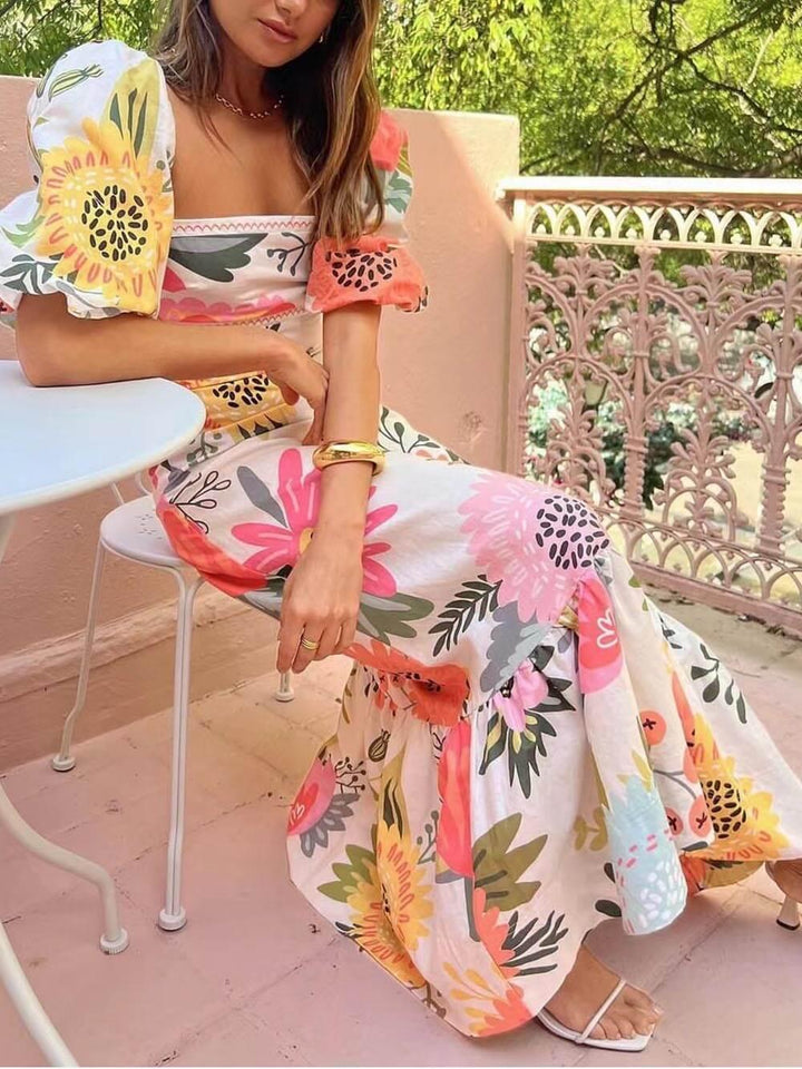 Square Neck Floral Print Bubble Dress