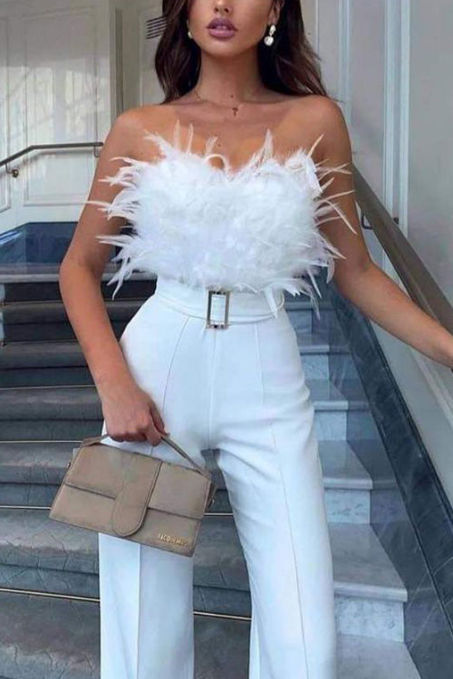 Feather Sexy Off Shoulder Jumpsuit