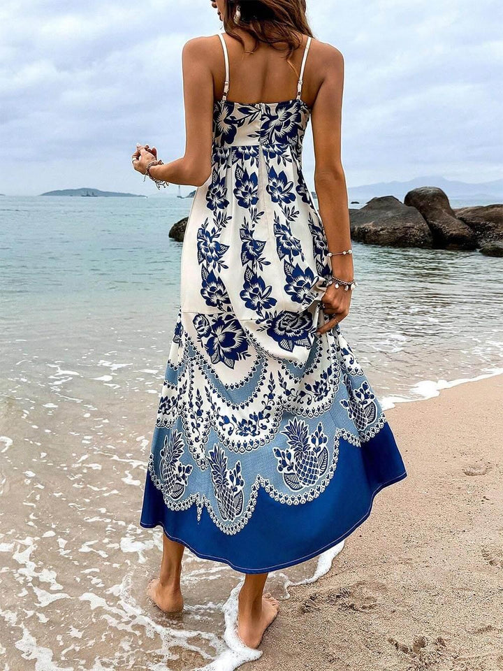 Ethnic Floral Print Back Smocked Loose Dress