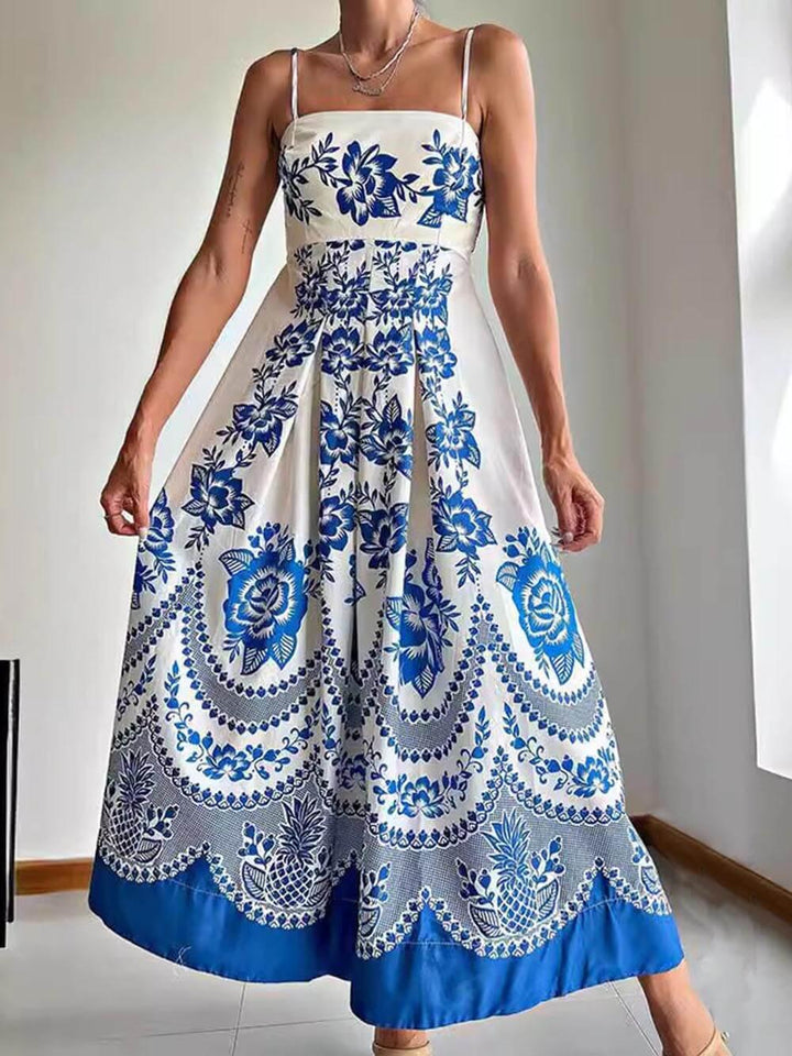 Ethnic Floral Print Back Smocked Loose Dress