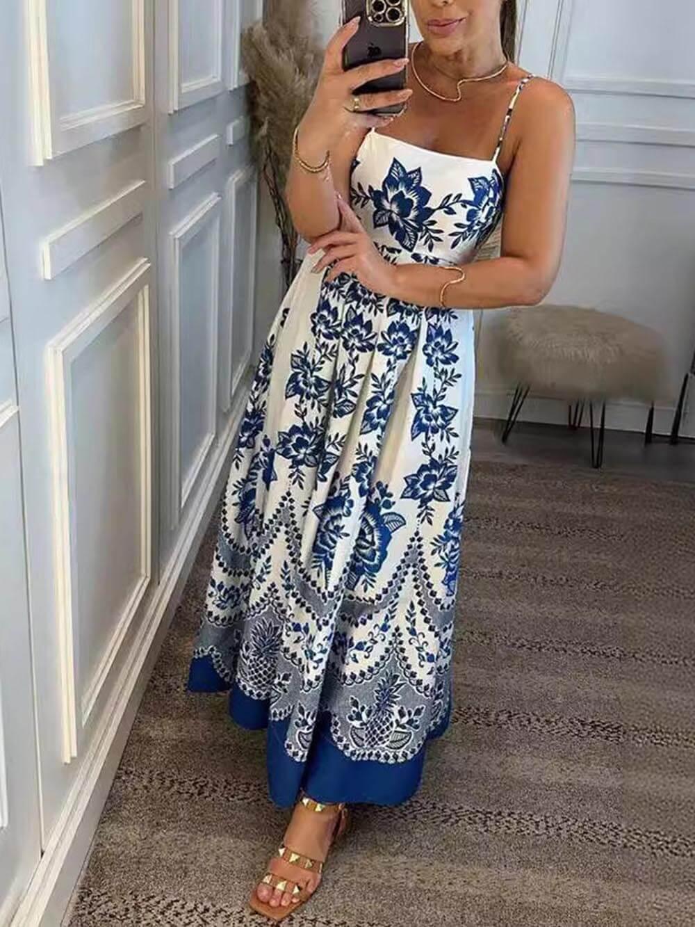 Ethnic Floral Print Back Smocked Loose Dress