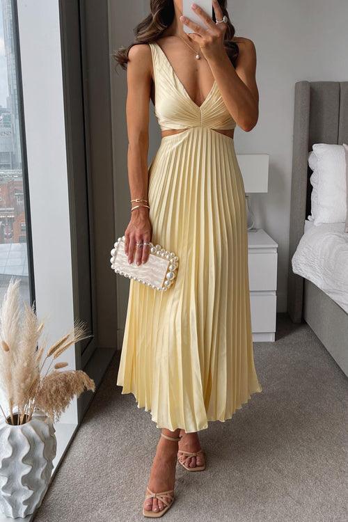 V Neck Cut Out Waist Sleeveless Dress