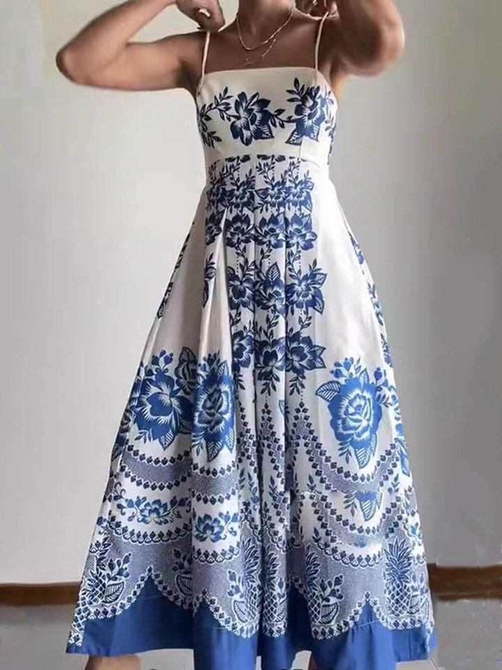 Ethnic Floral Print Back Smocked Loose Dress