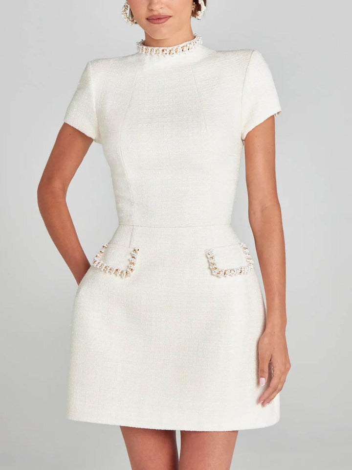 Exquisite And Playful Pearl Trim Pocket Dress