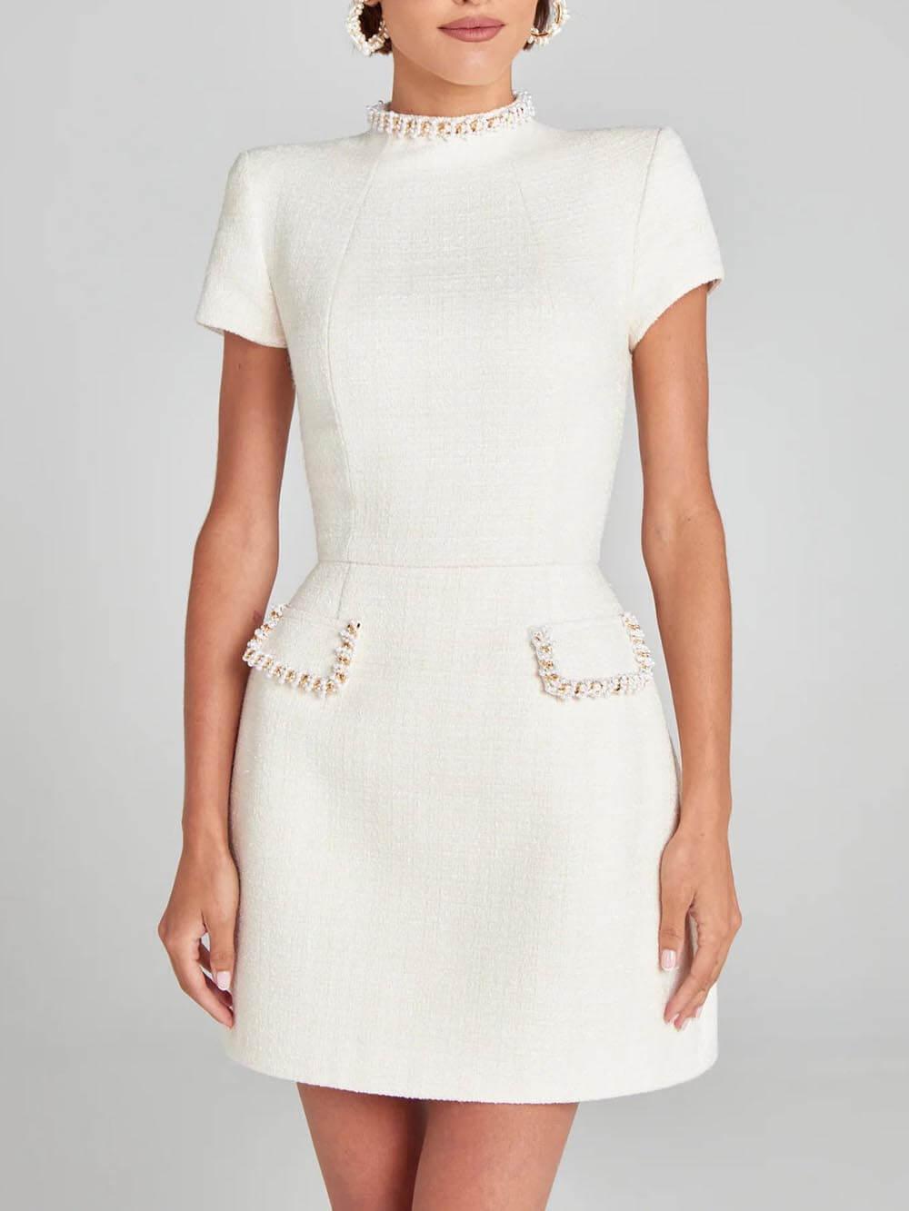 Exquisite And Playful Pearl Trim Pocket Dress