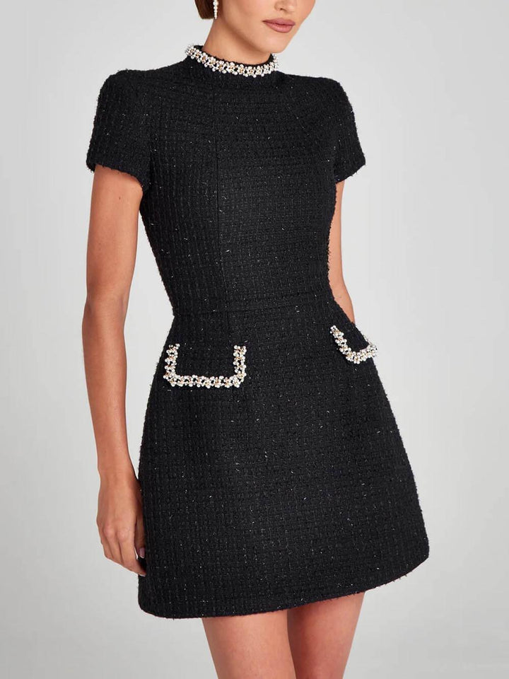 Exquisite And Playful Pearl Trim Pocket Dress