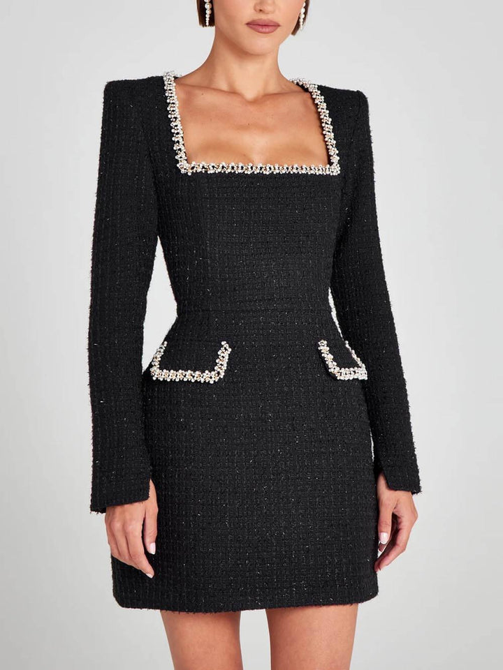 Exquisite And Playful Pearl Trim Pocket Dress