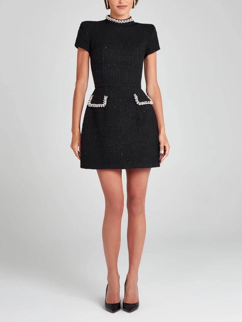Exquisite And Playful Pearl Trim Pocket Dress