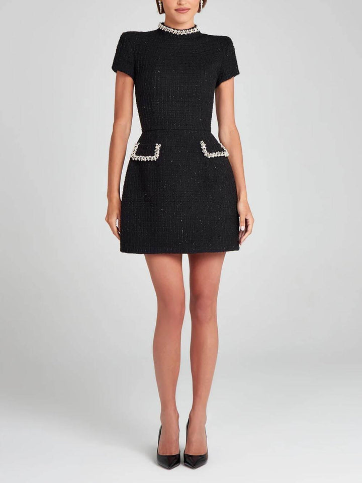 Exquisite And Playful Pearl Trim Pocket Dress