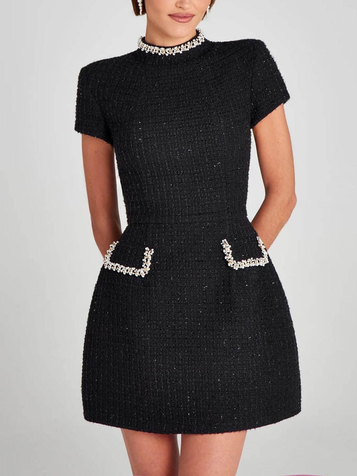 Exquisite And Playful Pearl Trim Pocket Dress