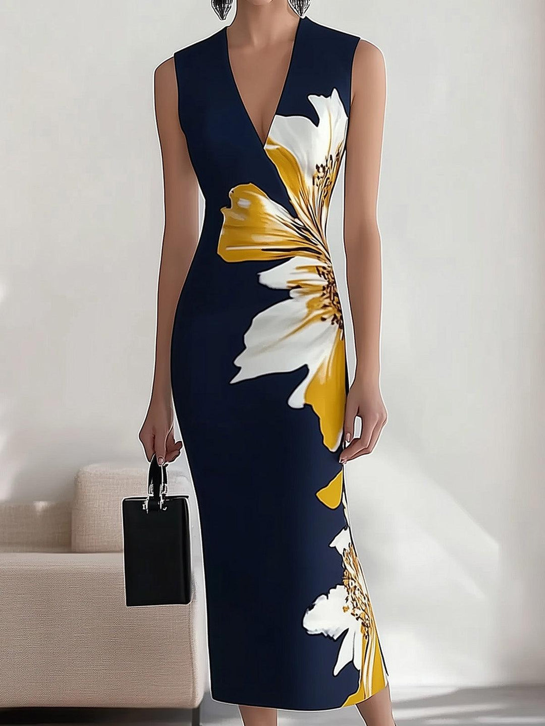 Elegant Printed Workplace Party Festival Dress