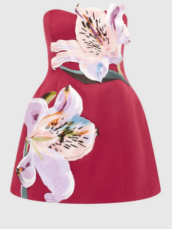 Floral embroidered tube top dress