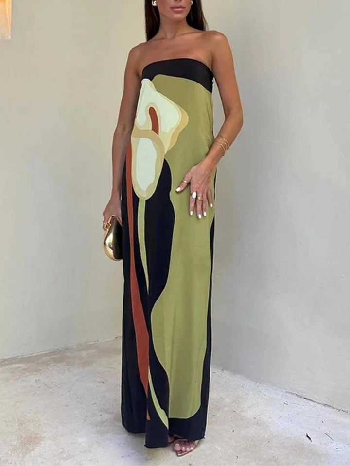 Strapless Color Block Printed Dress