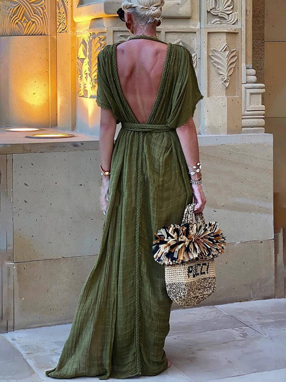 Kimono Draped Braids Cover Up Slit Dress