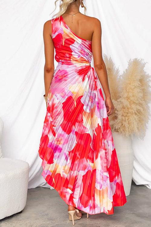 One Shoulder Sleeveless Print Asymmetric Dress