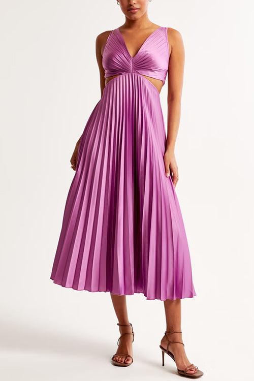 V Neck Cut Out Waist Sleeveless Dress