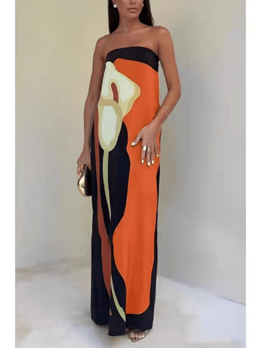 Strapless Color Block Printed Dress
