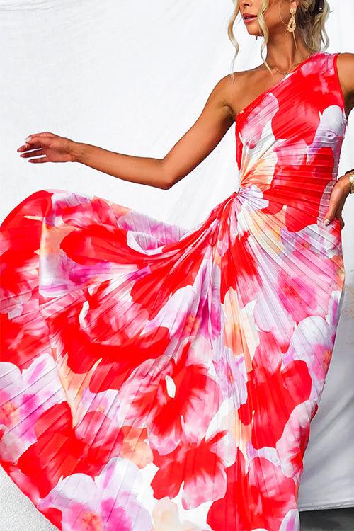 One Shoulder Sleeveless Print Asymmetric Dress