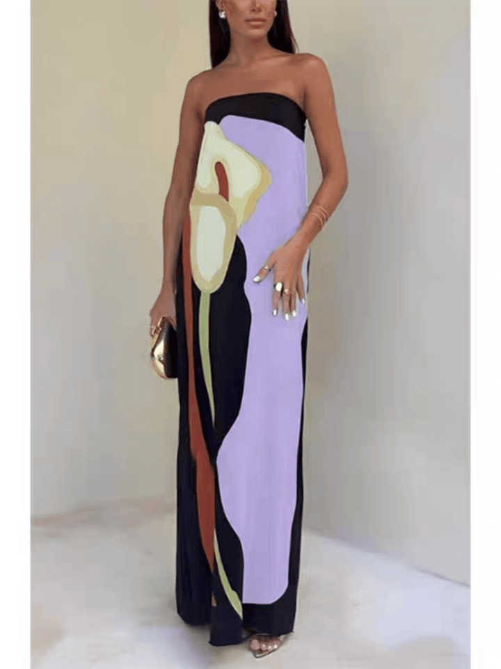 Strapless Color Block Printed Dress