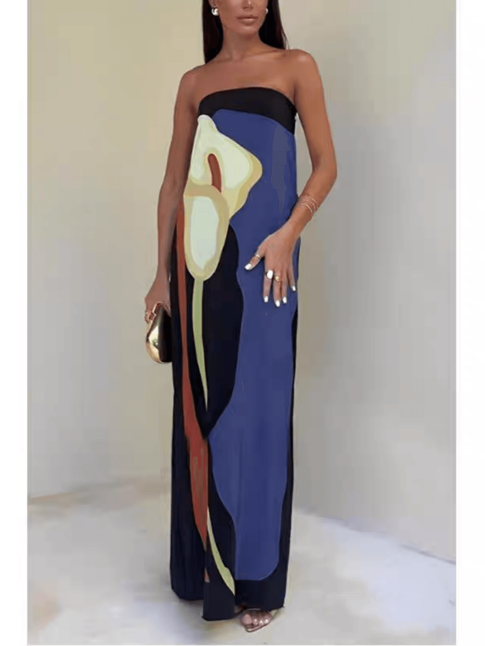 Strapless Color Block Printed Dress