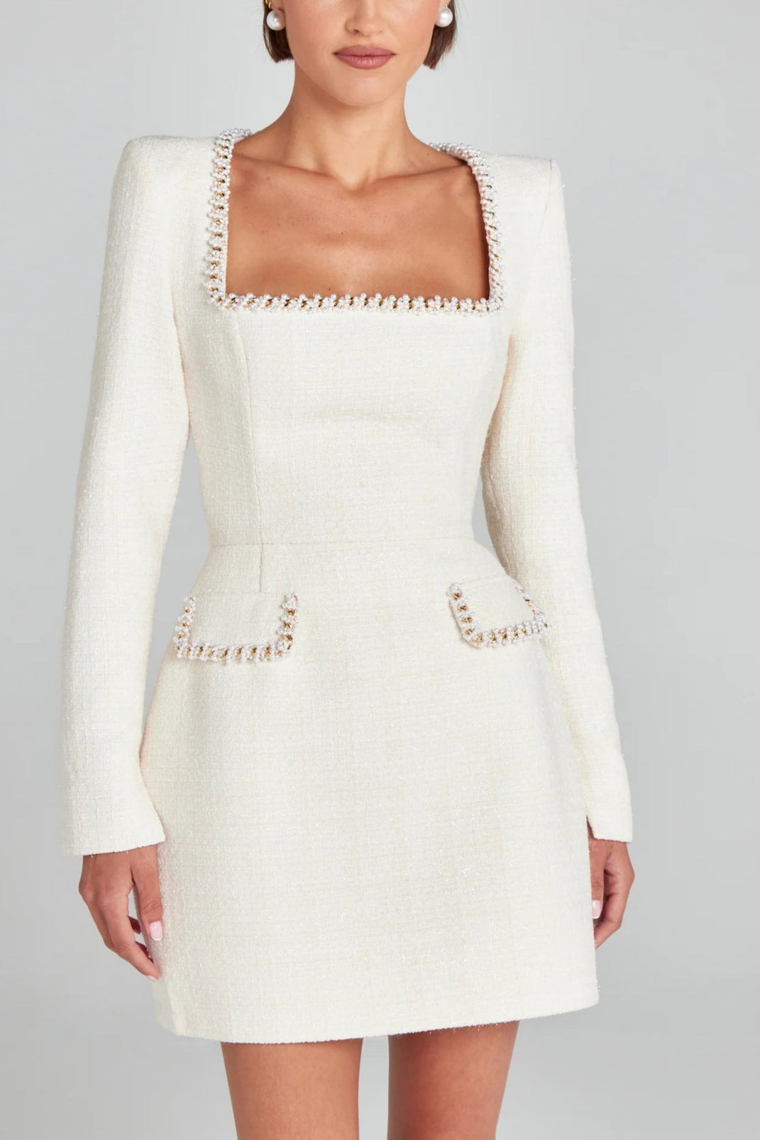 Exquisite And Playful Pearl Trim Pocket Dress