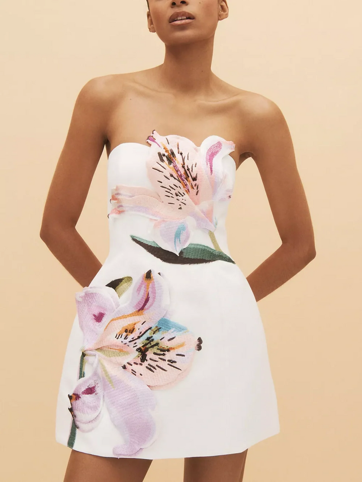 Floral embroidered tube top dress