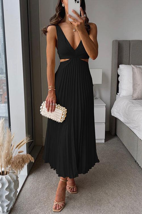 V Neck Cut Out Waist Sleeveless Dress