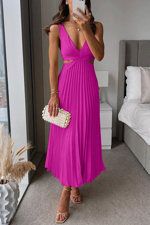 V Neck Cut Out Waist Sleeveless Dress
