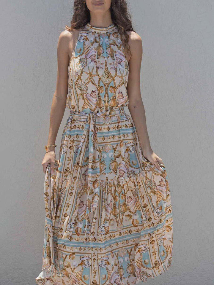 Exquisite Satin Ocean Treasure Print Dress