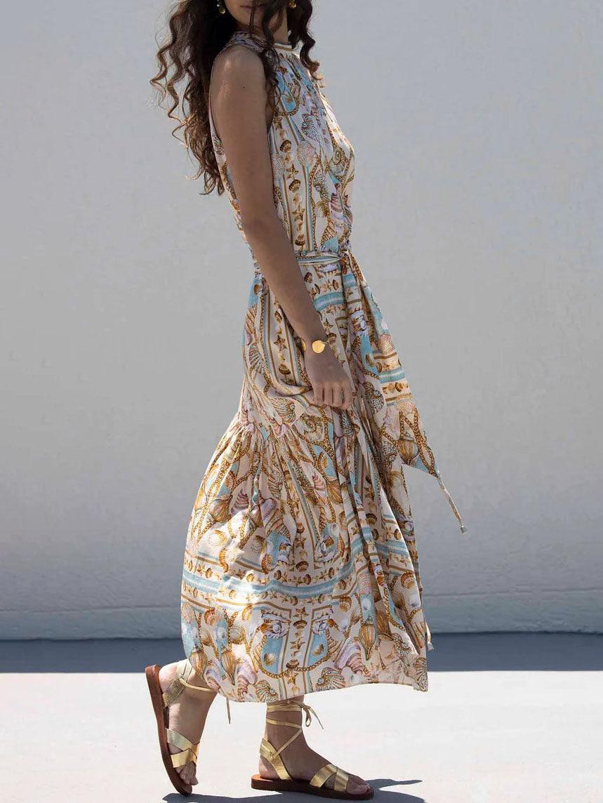 Exquisite Satin Ocean Treasure Print Dress