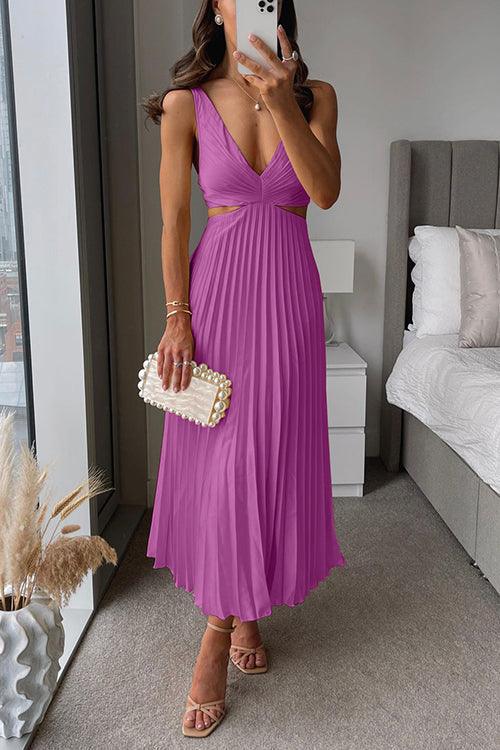 V Neck Cut Out Waist Sleeveless Dress
