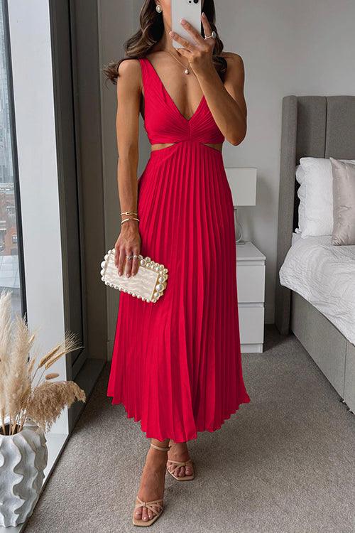 V Neck Cut Out Waist Sleeveless Dress