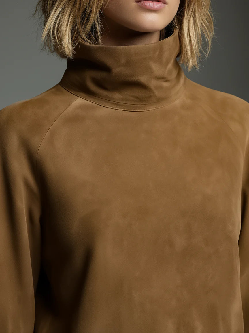 Vintage Loose Suede Turtleneck Dress