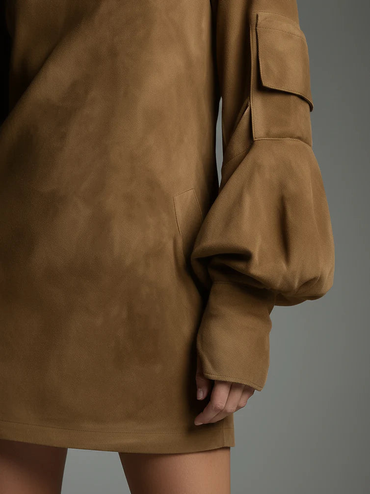 Vintage Loose Suede Turtleneck Dress