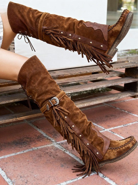 Women's rivet flat high boots